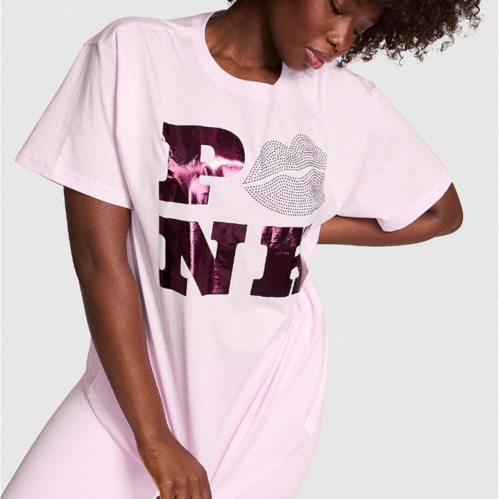 💋VS Pink bling cotton campus tee sz L NWT